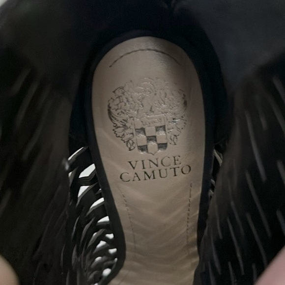 Vince Camuto Black Leather Suede Open Toe Booties Size 9.5 - Picture 14 of 16